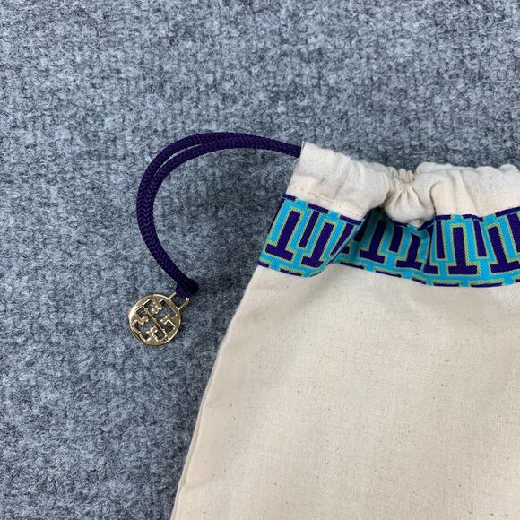 Tory Burch Dust Bag 15 in x 12 in Canvas Drawstring Strap Geometric Trim Charm - Picture 7 of 9